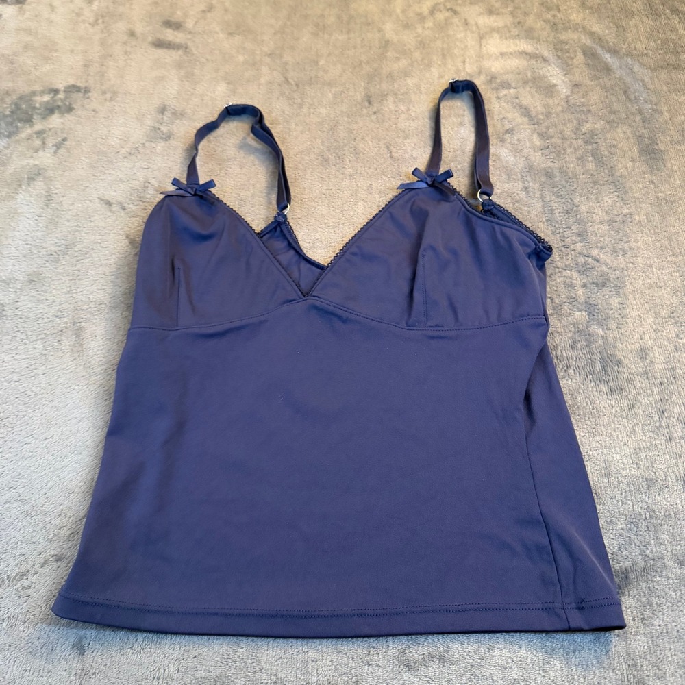 ESTPAC 1980 Navy Blue Lace Trim‎ V-Neck Camisole Top Women's Size Small